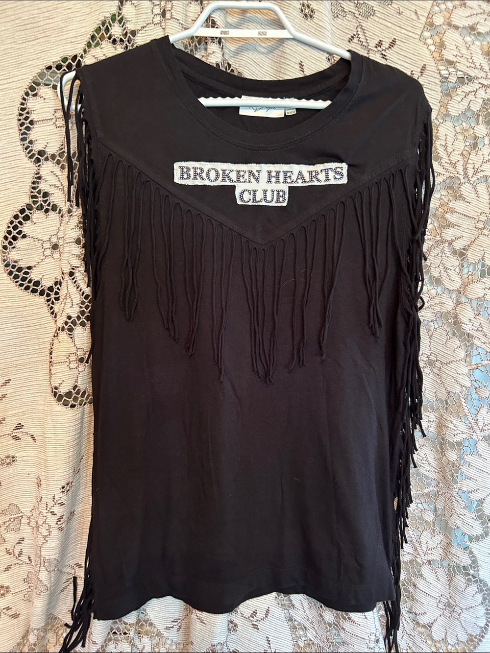 Upcycled with rhinestones rhinestone fringe T-shirt